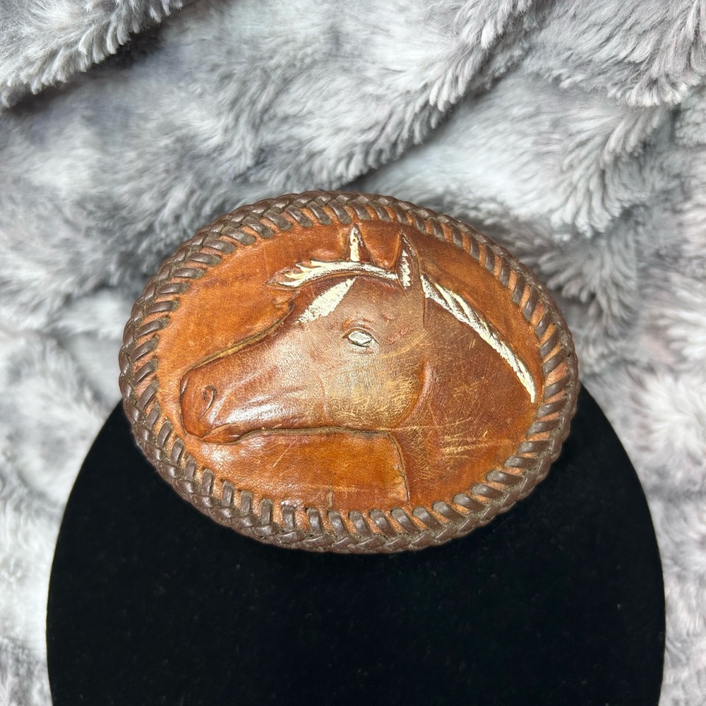 Vintage Western Style Leather Horse Belt Buckle